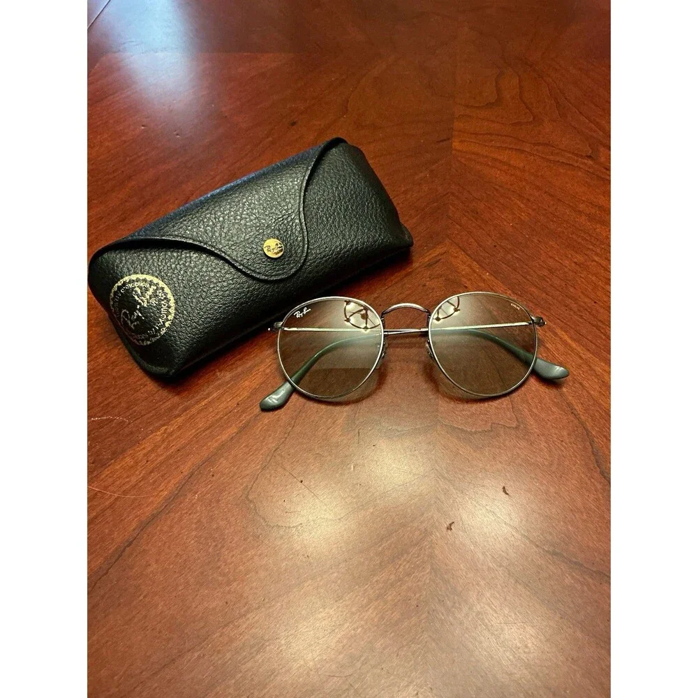 Ray-Ban Round Metal RB3447 Silver Metal Frame Gray Tinted Glass Lens w/ Case 15